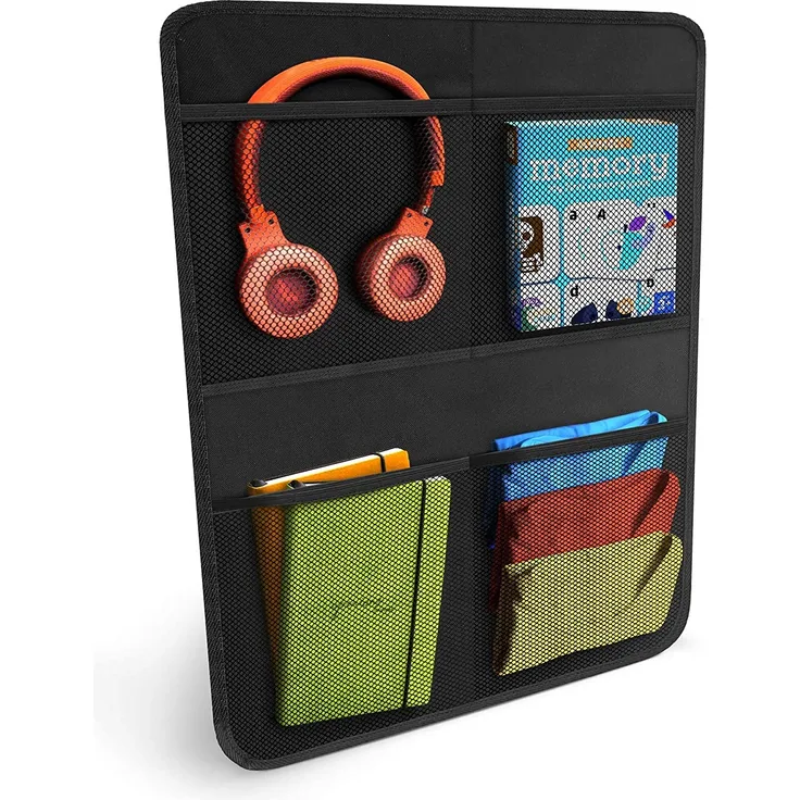 Systemoto Auto Rücksitz Organizer mit 4 Großen Taschen (1 Stück) - Autositz Organizer mit Trittschutz - Sitzschutz für Auto Rückenlehne - Vordersitz Schutz Kinder - Sitz-Schoner, Kickmatte (Schwarz)