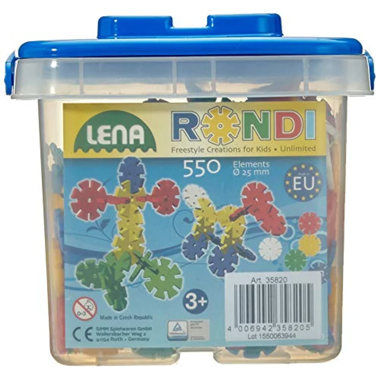 Lena 35820 Bastelset 25 mm, Konstruktionsbauteile Set im Eimer, Spielset mit 550 Rondi Bauelementen – Bild 2