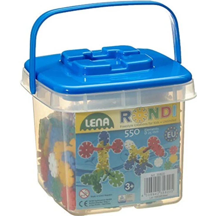 Lena 35820 Bastelset 25 mm, Konstruktionsbauteile Set im Eimer, Spielset mit 550 Rondi Bauelementen – Bild 1