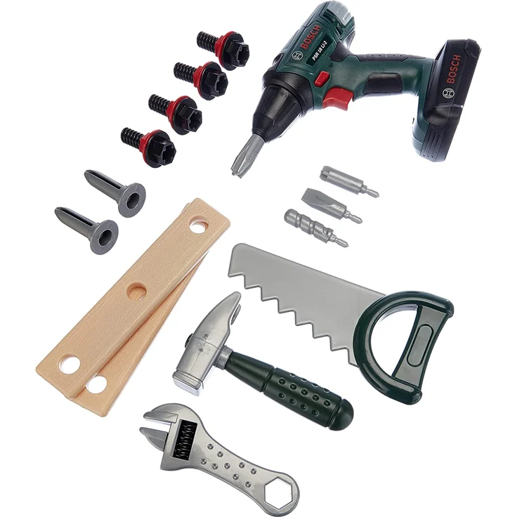 Theo Klein 8429 Bosch Werkzeug-Box I Mit Säge, Hammer, Zange und vielem mehr I Batteriebetriebener Akkuschrauber I Maße: 31 cm x 16,5 cm x 22,5 cm I Spielzeug für Kinder ab 3 Jahren – Bild 3