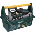 Theo Klein 8429 Bosch Werkzeug-Box I Mit Säge, Hammer, Zange und vielem mehr I Batteriebetriebener Akkuschrauber I Maße: 31 cm x 16,5 cm x 22,5 cm I Spielzeug für Kinder ab 3 Jahren