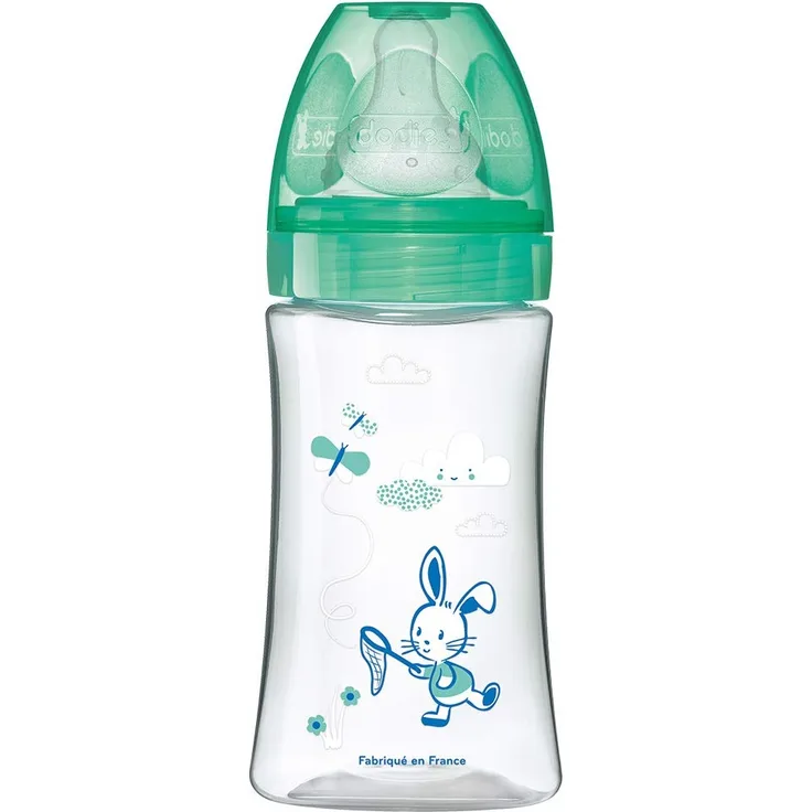 Dodie Babyflasche Initiation+, Antikolik, 0-6 Monate, runder Sauger, 3 Geschwindigkeiten, Fluss 2, grün, Valentin, 270 ml