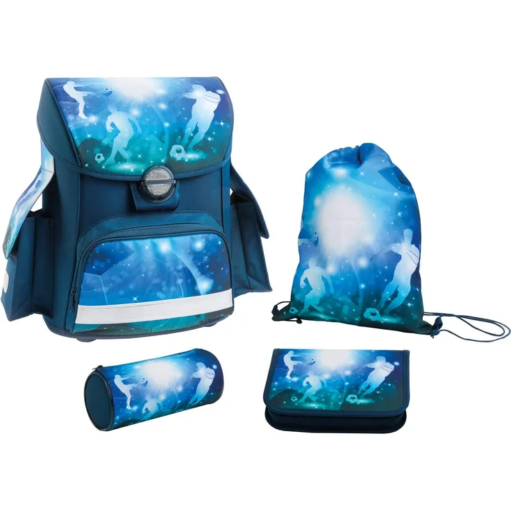 Eberhard Faber Schulrucksack-Set 4tlg. - Motiv: Fußball, 40 cm, 18 Liter, 1,1 kg - Farbe: blau