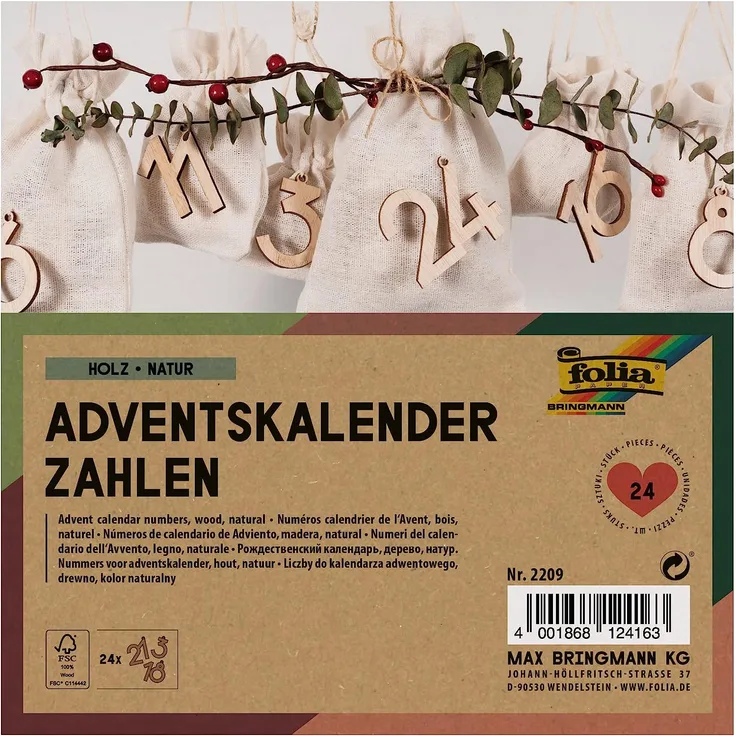 Holzzahlen Adventskalender 24 Stück