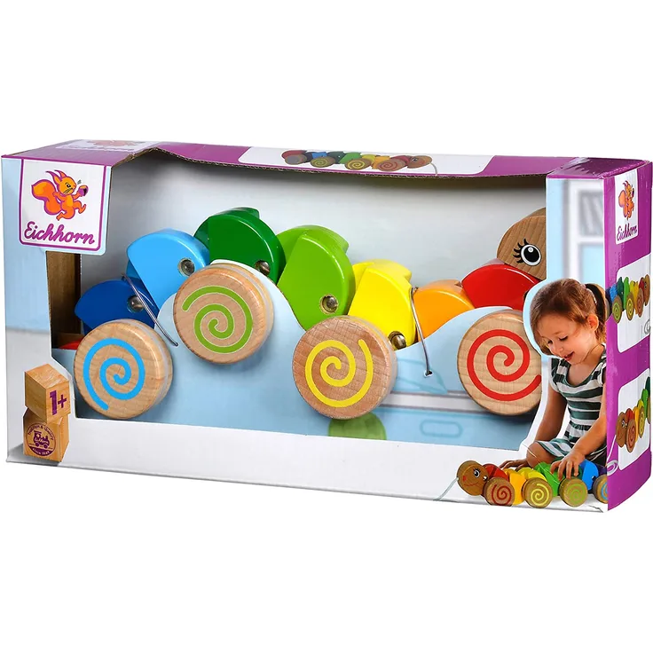 Eichhorn 100003447 - Nachziehtier Raupe mit Bewegung, 32 cm lang, Buchenholz