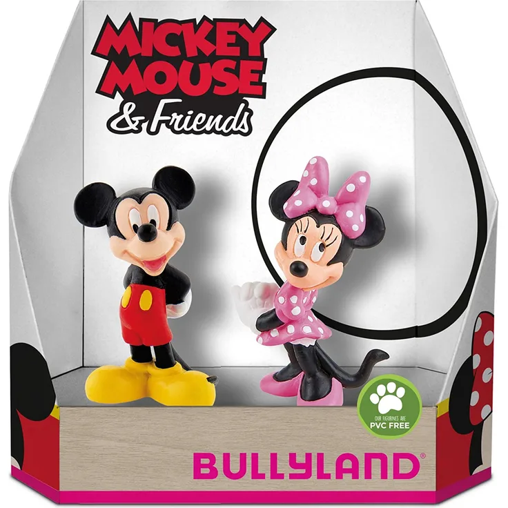 Bullyland 15083 - Spielfigurenset, Disney Micky und Minnie in Geschenk Box, 2 teilig, liebevoll handbemalte Figuren, PVC-frei, tolles Geschenk für Jungen und Mädchen zum fantasievollen Spielen