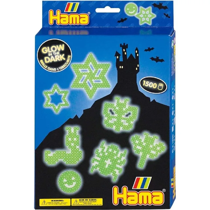 Hama Perlen 3414 Geschenk-Set Nachtleuchtend mit ca. 1. 500 Midi Bügelperlen mit Durchmesser 5 mm, Motivvorlage und 3 Stiftplatten, inkl. Bügelpapier, kreativer Bastelspaß für Groß und Klein