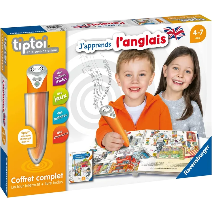 RAVENSBURGER - tiptoi - Komplettset interaktiver Leser + Buch Ich lerne Englisch, französische Version