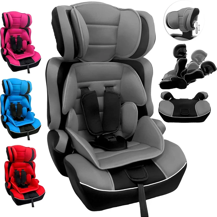 Arebos Kinderautositz | 3-Punkt-Sicherheitsgurt | Gruppe 1+2+3 für 9-36kg | Einstellbare Kopfstütze | ECE R44/04 | Abnehmbare Rückenlehne | Verstellbar (44 x 44 x 66-78 cm) (Grau) – Bild 1