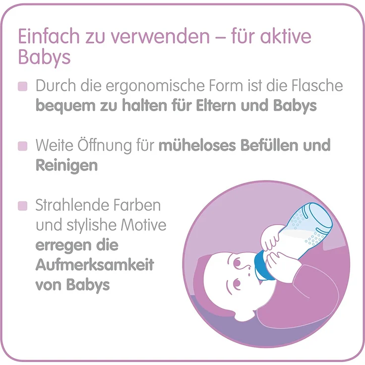 MAM Easy Active Trinkflasche im 2er-Set (270 ml), Baby Trinkflasche inklusive MAM Sauger Größe 1 aus SkinSoft Silikon, Milchflasche mit ergonomischer Form, 0+ Monate, Biene/Igel – Bild 4