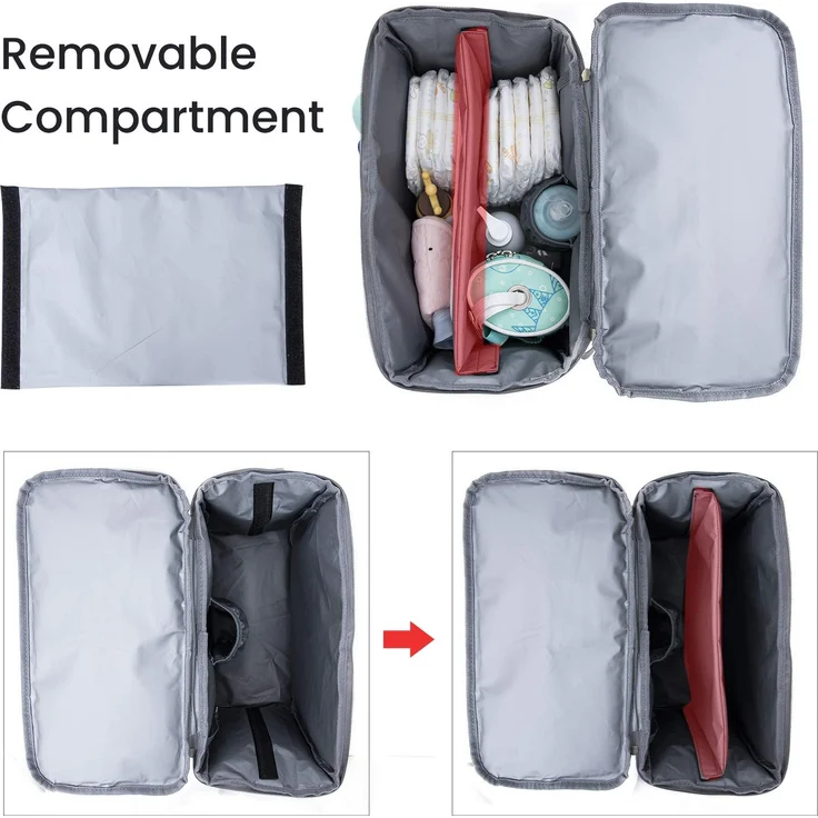 Orzbow XL Buggy Organizer Taschen,22 L Großer Kinderwagen Windel Organizer mit Getränkehaltern, Schulterriemen,2 Haken und Tragbare Wickelunterlage für Unterwegs Handtasche & Schultertaschen (Grau) – Bild 4