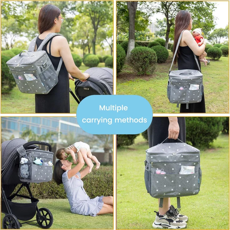 Orzbow XL Buggy Organizer Taschen,22 L Großer Kinderwagen Windel Organizer mit Getränkehaltern, Schulterriemen,2 Haken und Tragbare Wickelunterlage für Unterwegs Handtasche & Schultertaschen (Grau) – Bild 7
