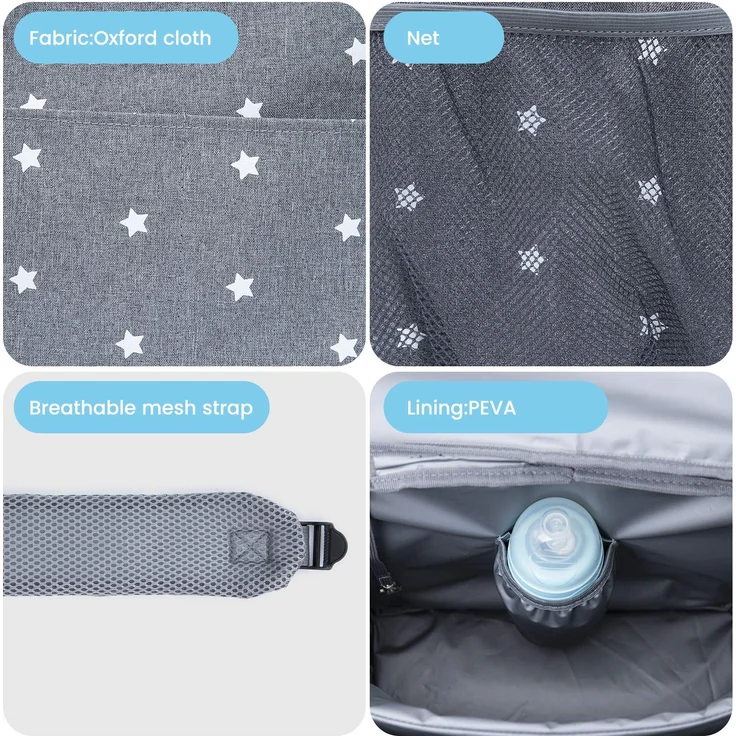 Orzbow XL Buggy Organizer Taschen,22 L Großer Kinderwagen Windel Organizer mit Getränkehaltern, Schulterriemen,2 Haken und Tragbare Wickelunterlage für Unterwegs Handtasche & Schultertaschen (Grau) – Bild 6