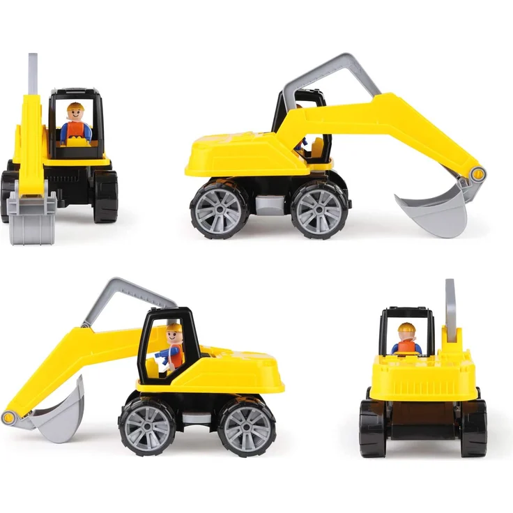Lena 4411 Truxx Bagger, Baustellenfahrzeug ca. 44 cm, robuster Schaufelbagger mit beweglichem Baggerarm und vollbeweglicher Spielfigur, Sandbagger für Kinder ab 2 Jahre, Spielfahrzeug in gelb – Bild 5