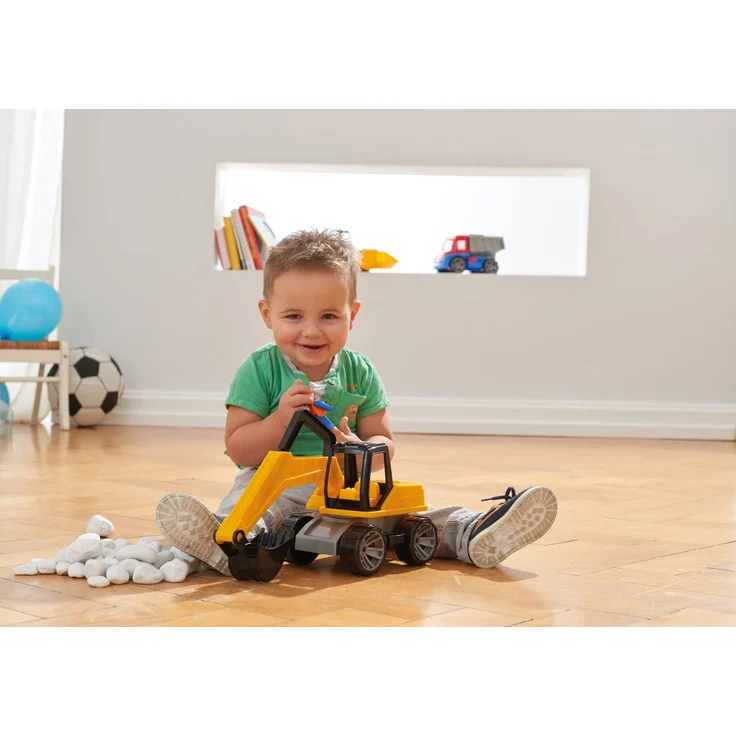 Lena 4411 Truxx Bagger, Baustellenfahrzeug ca. 44 cm, robuster Schaufelbagger mit beweglichem Baggerarm und vollbeweglicher Spielfigur, Sandbagger für Kinder ab 2 Jahre, Spielfahrzeug in gelb – Bild 8