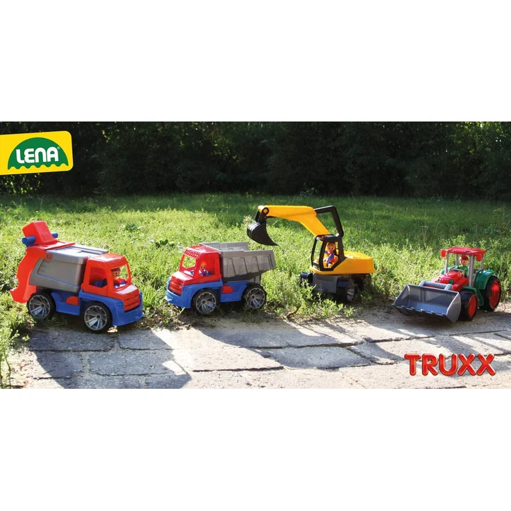 Lena 4411 Truxx Bagger, Baustellenfahrzeug ca. 44 cm, robuster Schaufelbagger mit beweglichem Baggerarm und vollbeweglicher Spielfigur, Sandbagger für Kinder ab 2 Jahre, Spielfahrzeug in gelb – Bild 6