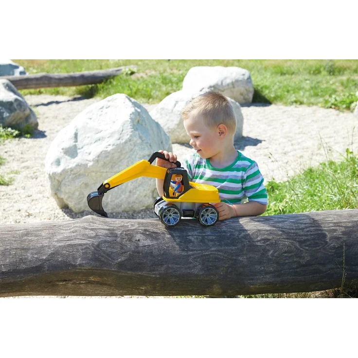 Lena 4411 Truxx Bagger, Baustellenfahrzeug ca. 44 cm, robuster Schaufelbagger mit beweglichem Baggerarm und vollbeweglicher Spielfigur, Sandbagger für Kinder ab 2 Jahre, Spielfahrzeug in gelb – Bild 9