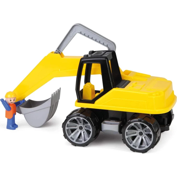 Lena 4411 Truxx Bagger, Baustellenfahrzeug ca. 44 cm, robuster Schaufelbagger mit beweglichem Baggerarm und vollbeweglicher Spielfigur, Sandbagger für Kinder ab 2 Jahre, Spielfahrzeug in gelb – Bild 2