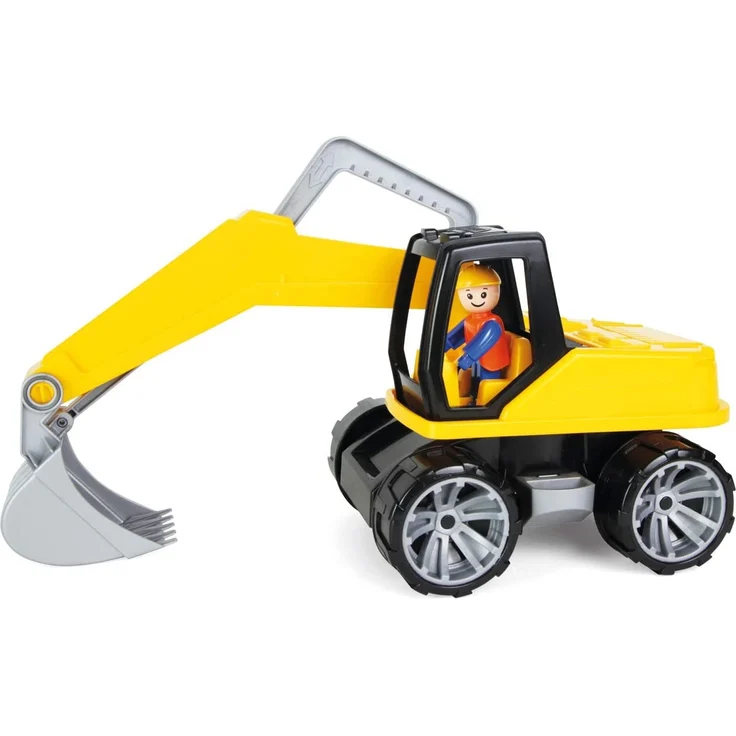 Lena 4411 Truxx Bagger, Baustellenfahrzeug ca. 44 cm, robuster Schaufelbagger mit beweglichem Baggerarm und vollbeweglicher Spielfigur, Sandbagger für Kinder ab 2 Jahre, Spielfahrzeug in gelb – Bild 1