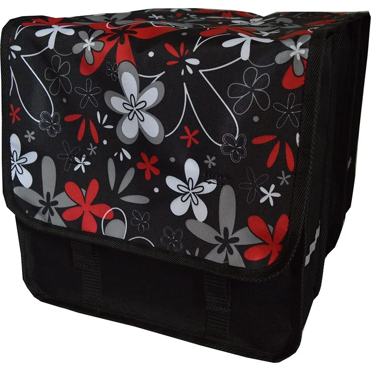 Beluko 'Duo' Fahrradtasche für Gepäckträger ab 26 Zoll Schwarz mit Blumen