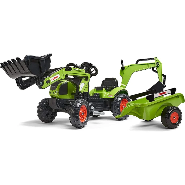 Falk – 2040N – Outdoor-Spielzeug – Baggerlader Claas Arion 410 + Anhänger + Baggerschaufel – Bild 1
