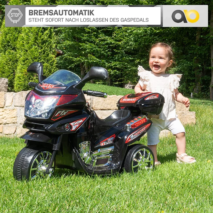 Kinder Elektromotorrad Motorrad Kinderelektroauto Kinderfahrzeug Dreirad (Schwarz) – Bild 6