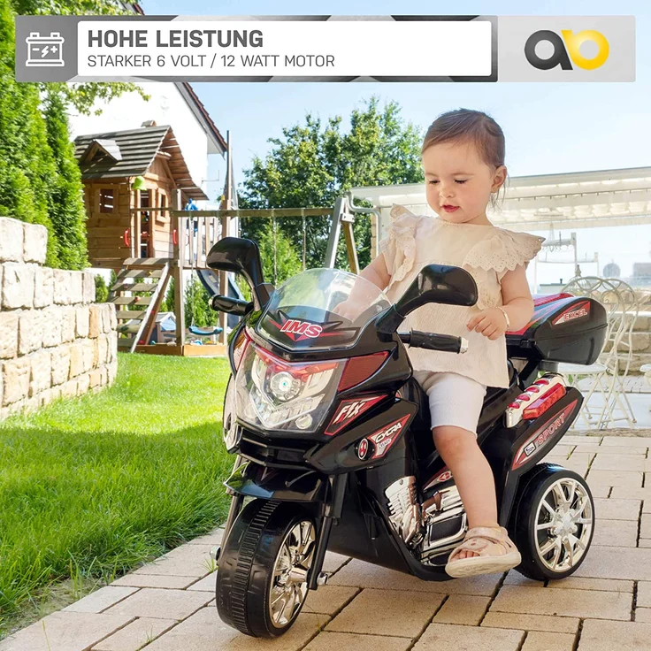 Kinder Elektromotorrad Motorrad Kinderelektroauto Kinderfahrzeug Dreirad (Schwarz) – Bild 4
