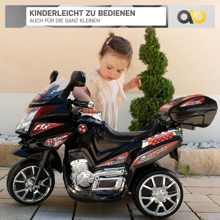 Kinder Elektromotorrad Motorrad Kinderelektroauto Kinderfahrzeug Dreirad (Schwarz) – Bild 2