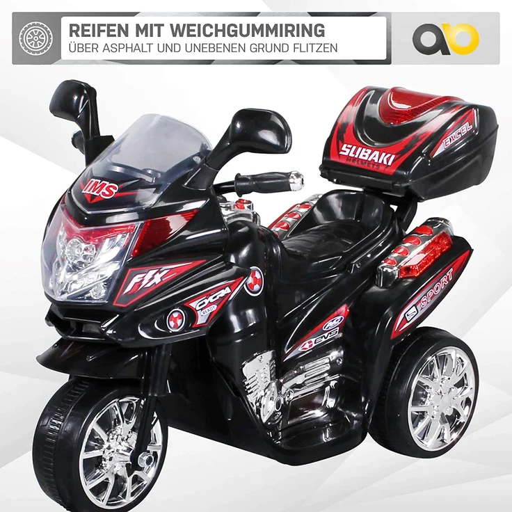 Kinder Elektromotorrad Motorrad Kinderelektroauto Kinderfahrzeug Dreirad (Schwarz) – Bild 5