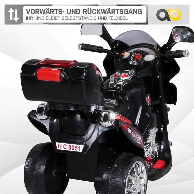 Kinder Elektromotorrad Motorrad Kinderelektroauto Kinderfahrzeug Dreirad (Schwarz) – Bild 8