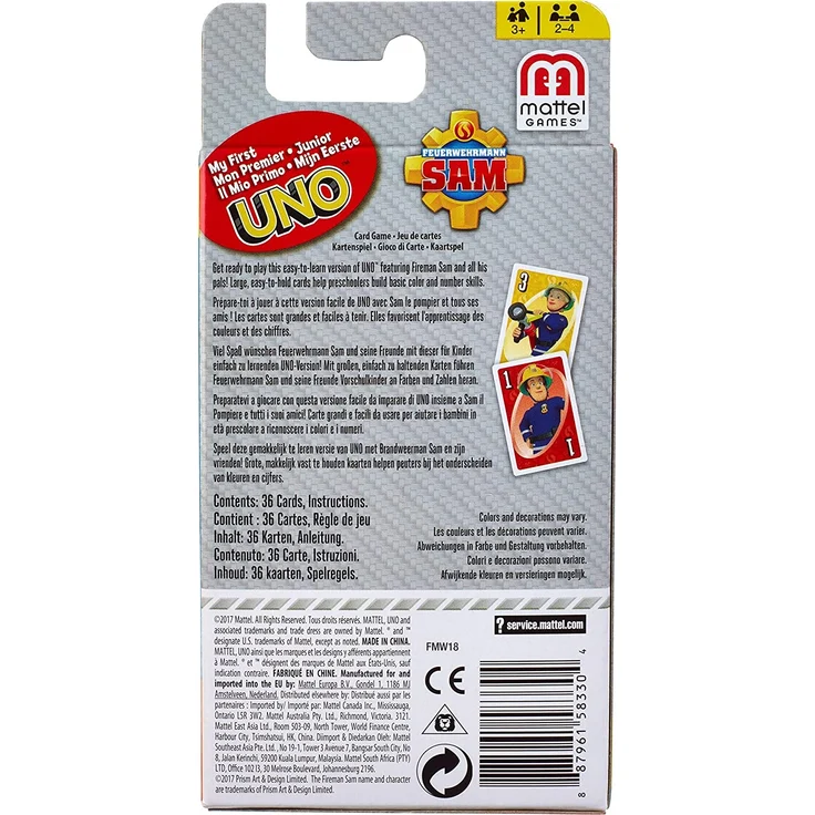 Mattel Games FMW18 UNO Junior Feuerwehrmann Sam Kartenspiel für Kinder, geeignet für 2 - 10 Spieler, Spieldauer ca. 15 Minuten, ab 3 Jahren – Bild 5