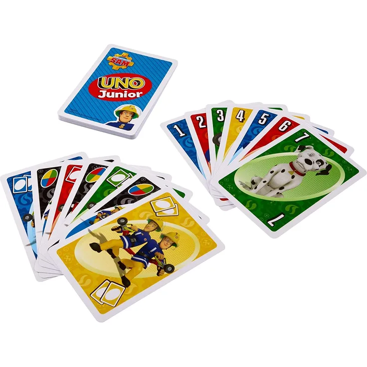 Mattel Games FMW18 UNO Junior Feuerwehrmann Sam Kartenspiel für Kinder, geeignet für 2 - 10 Spieler, Spieldauer ca. 15 Minuten, ab 3 Jahren