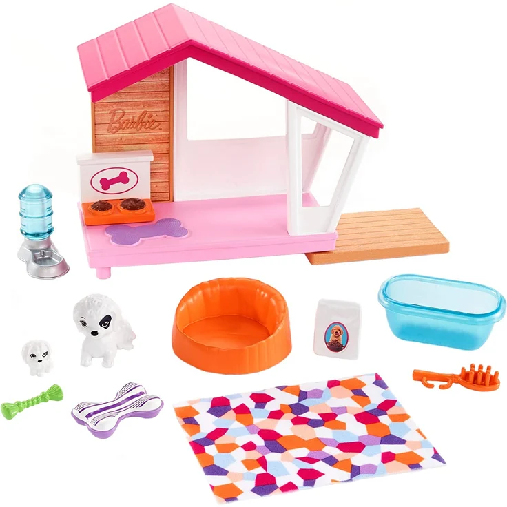 Barbie FXG34 - Möbel Spielset Hundehütte mit Hundemama und Welpe, Puppenzubehör Spielzeug ab 3 Jahren – Bild 1