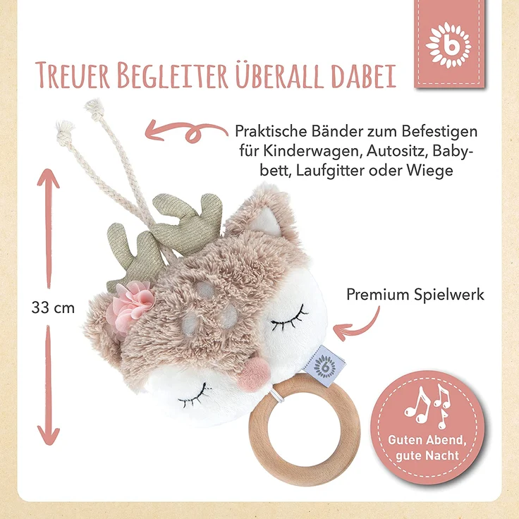 Bieco Musikspieluhr Reh | ca. 30 cm | Baby Spieluhr | Einschlafhilfe Babys | Baby Musik | Spieluhr Baby | Baby Schlaf | Kuscheltiere für Babys | Einschlafhilfe Kinder | Baby Spielzeug ab 0 Monate – Bild 3
