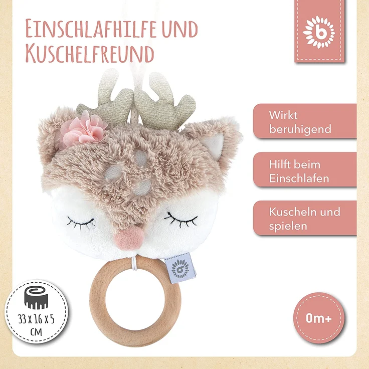 Bieco Musikspieluhr Reh | ca. 30 cm | Baby Spieluhr | Einschlafhilfe Babys | Baby Musik | Spieluhr Baby | Baby Schlaf | Kuscheltiere für Babys | Einschlafhilfe Kinder | Baby Spielzeug ab 0 Monate – Bild 2