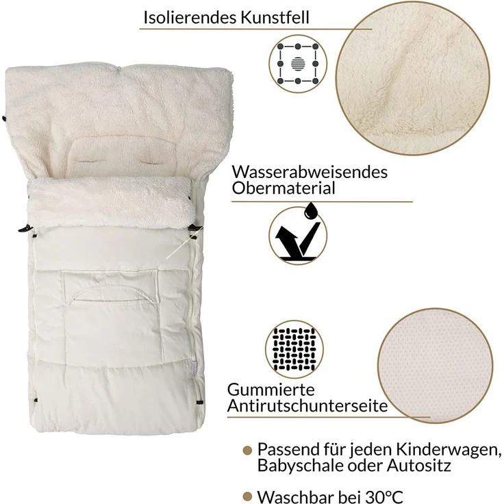 Monzana Babyfußsack Handwärmer Wetterfest Reflektoren-Streifen Reißverschluss abnehmbares Fußteil Waschbar Kinderwagen Winter Fußsack 90x60 cm – Bild 5