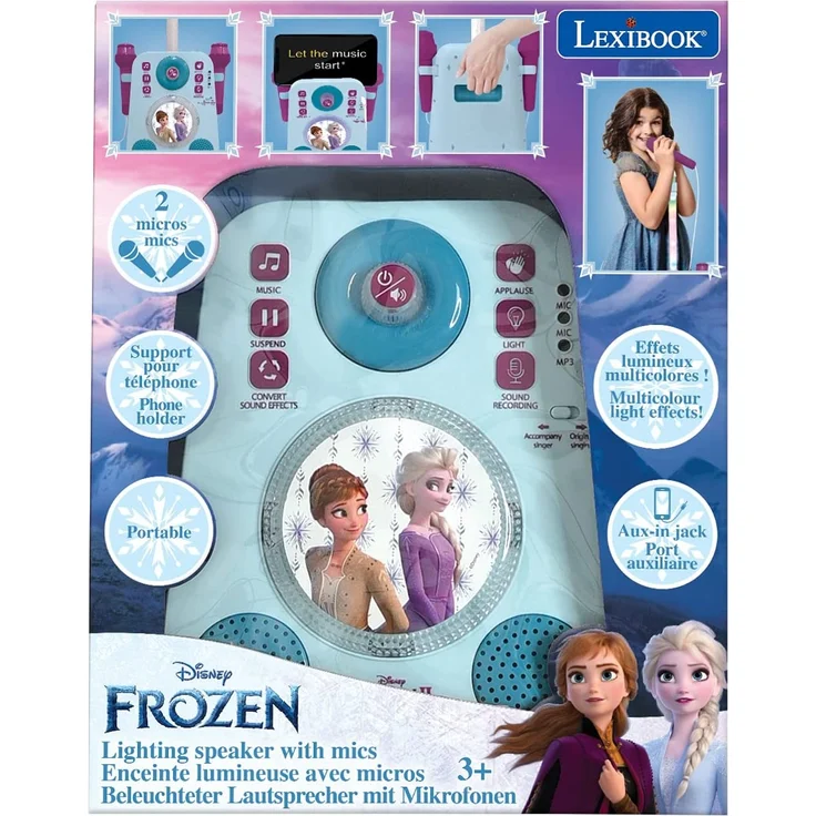 Lexibook K140FZ Disney Frozen Die Eiskönigin ELSA Beleuchteter Lautsprecher mit 2 Mikrofonen, Demo-Songs, MP3-Stecker, blau/violett – Bild 8