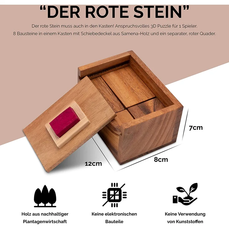 Der rote Stein - 3D Puzzle - Knobelspiel im Holzkasten – Bild 2