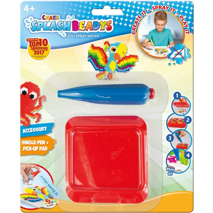 CRAZE 11157 Greifstift Greifzange mit Pick Up Pad Bastelperlen Splash Beadys Single Pen mit Board, sortiert, bunt