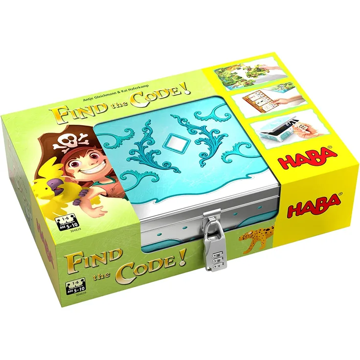 HABA 304839 - Find the code! Pirateninsel, Rätselspiel mit Schatzkarten-Puzzle und Schatzkiste zum Wiederbefüllen, Spiel ab 5 Jahren