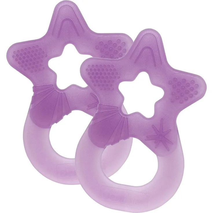 Dentistar Beißring 2er-Set – Teether für Babys und Kleinkinder ab 3 Monate geeignet – Baby Beißring aus weichem Silikon zur Zahnungshilfe und Massage mit Griff – Lila– Made in EU