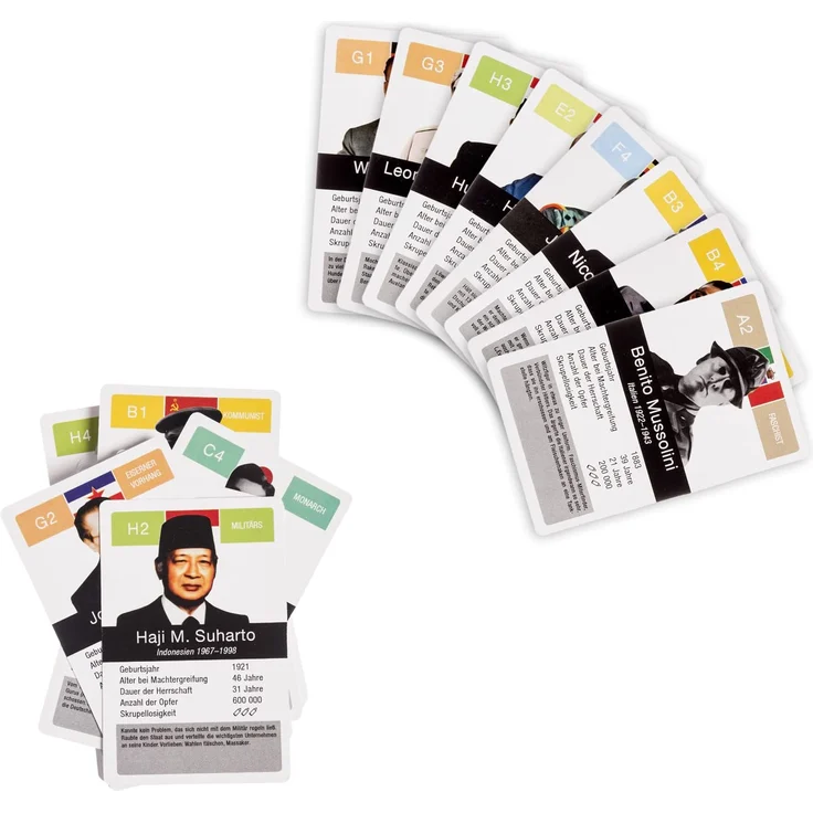 Tyrannen & Despoten Quartett - Das Diktatoren Kartenspiel die 32 übelsten Führer der Geschichte auf Spielkarten (Brown Edition) – Bild 2