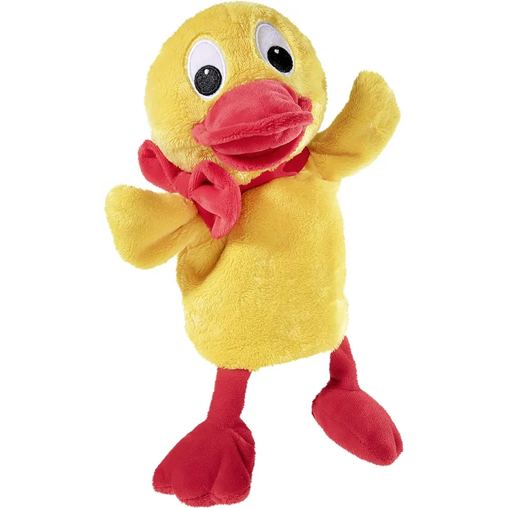 Heunec 643468 - SANDMANN Handpuppe, Schnatterinchen, GRS Recycled Plüsch, 28 cm