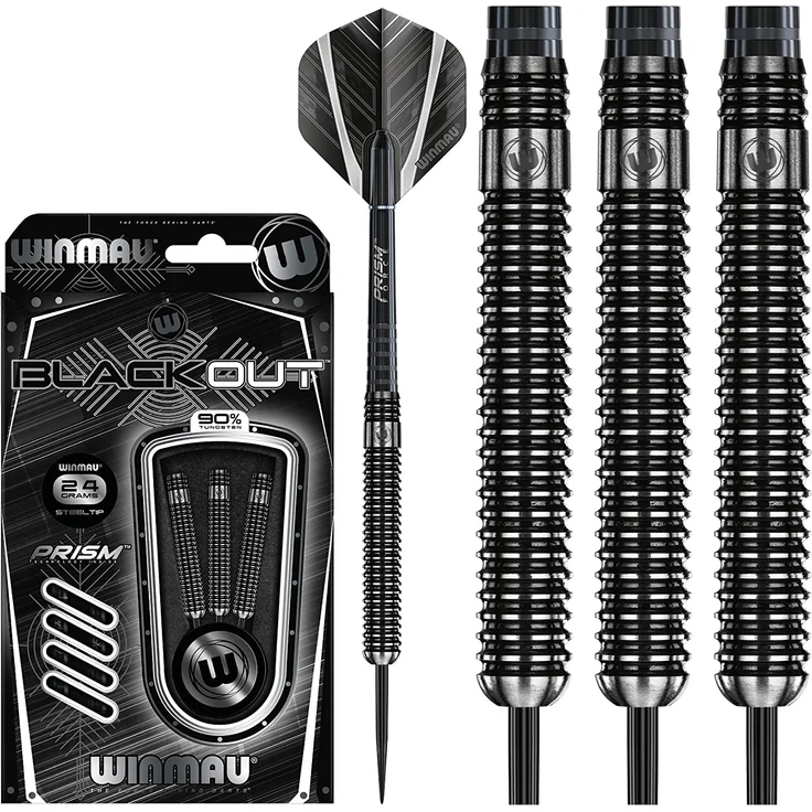 WINMAU Blackout 24g Profi Wolfram Steeltip Dartpfeile Set mit Flights und Schäfte – Bild 1