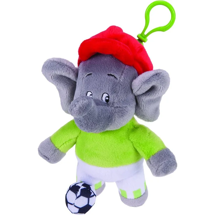 Jazwares - Benjamin Blümchen - Kuscheltier Fußballspieler mit Sound und Anhänger