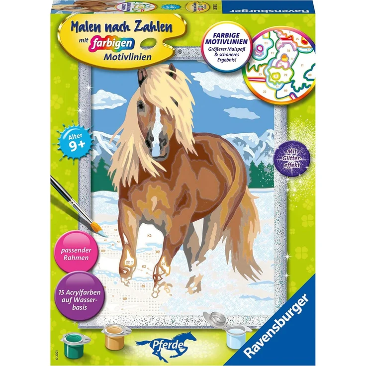 Ravensburger Malen nach Zahlen Malset Haflinger im Schnee – Bild 1