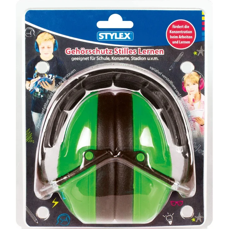 Stylex 42302 - Gehörschutz SX-4230 Stilles Lernen in grün, variabel verstellbar, faltbar, gepolsterte Kopfbügel, Kopfhörer für Kinder ab 6 Jahre, ideal beim Lernen und für Schule, Konzerte und Stadion – Bild 2