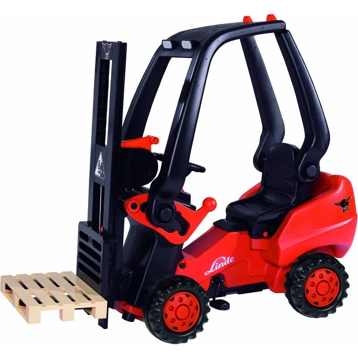 BIG - Linde Forklift - Kindergabelstapler, Spielfahrzeug mit Präzisionskettenantrieb, verstellbarer Sitz, bis 50 kg, Linde Lizenz, für Kinder ab 3 Jahren