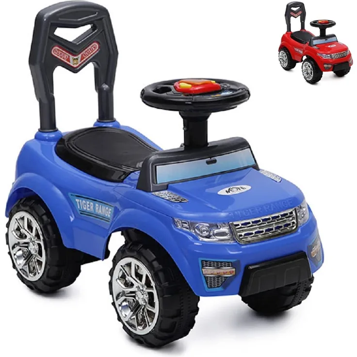Rutscher, Kinderauto Tiger Range mit Musik, Licht, Hupe, Staufach im Sitz (Blau)