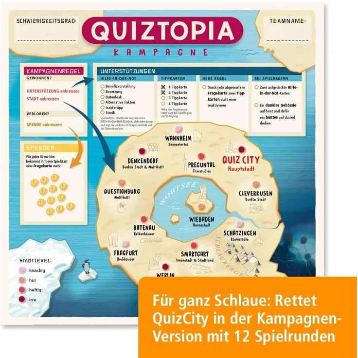 KOSMOS - Quiztopia - Gemeinsam gegen das Spiel, das kooperative Quiz von Marc-Uwe Kling. Wissensspiel ab 16 Jahren, Brettspiel – Bild 5